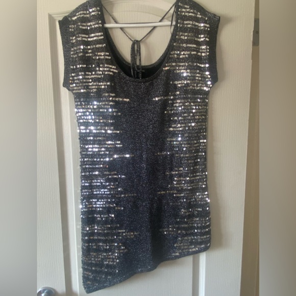 LA CHATEAU - Black Sparkle w/ Silver Bling Detail, Uneven Hem Line - Picture 1 of 11